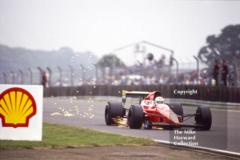 Andrea de Cesaris&nbsp;sparking, Dallara 189&nbsp;V8,&nbsp;British Grand Prix, Silverstone, 1989.
