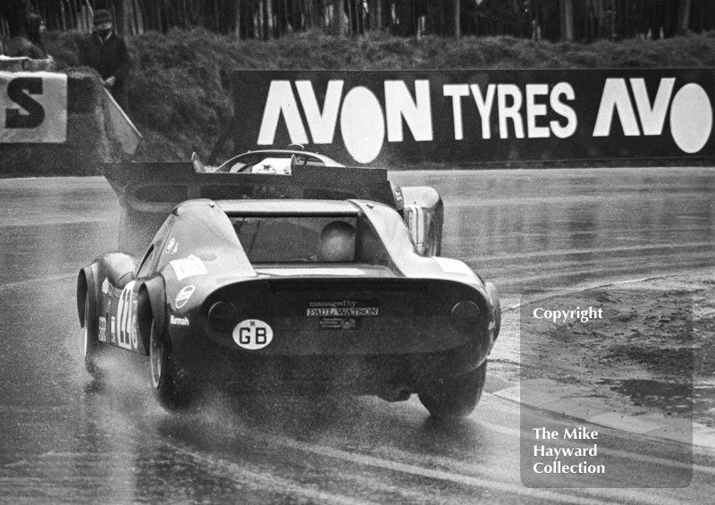 Trevor Twaites/Peter Smith&nbsp;Chevron B8 follows the Jacky Ickx/Jackie Oliver Ferrari 512S round Druids Hairpin, BOAC 1000kms, Brands Hatch, 1970
