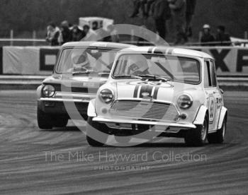 Chris Montague, Mini Cooper S, Bill McGovern, George Bevan Sunbeam Imp, Silverstone International Trophy meeting 1972.
