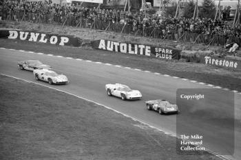 First lap at Paddock Hill bend, BOAC 500, Brands Hatch, 1968. From the front, the cars and drivers are as folllows.<br />
<br />
<span style=
