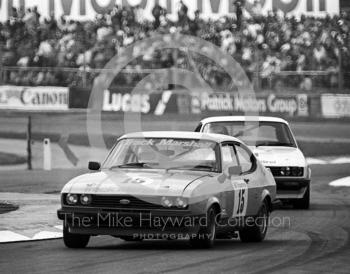 Chuck Nicholson, Track Marshall Ford Capri, British Touring Car Championship round, 1981 British Grand Prix, Silverstone.
