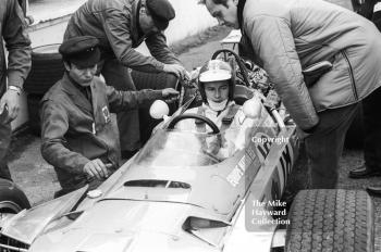 Jean-Pierre Beltoise, Matra V12 MS11, in the pits at Brands Hatch, 1968 British Grand Prix.
