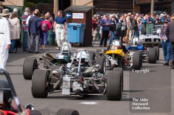 Cars assembled in the paddock, Shelsley Walsh Classic Nostalgia, July 23 2017.
