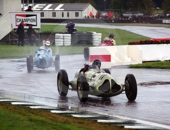 Duncan Ricketts, ERA E-type, and John Foster, Gordini T15, splash through the chicane, Goodwood Trophy, Goodwood Revival, 1999