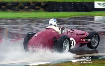 Burkhard von Schenk on opposite lock out of the chicane in his Maserati 250F, Richmond and Gordon Trophies, Goodwood Revival, 1999

