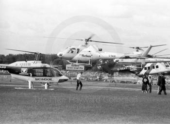 Helicopters land guests and team personnel at Silverstone, British Grand Prix 1985.

