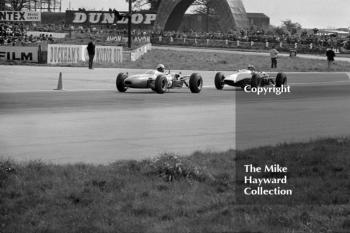 Brian Hart, Lotus 35,Â and Bob BondurantÂ Brabham BT18, Silverstone International Trophy, 1966.