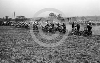 Start of solo race, ACU British Scramble Sidecar Drivers Championship meeting, Hawkstone Park, 1969.