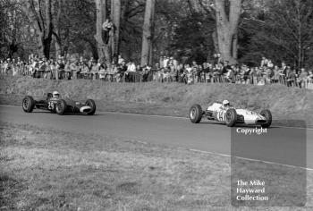 Mike Beckwith, Normand Ltd Brabham BT10 (F2-8-64), Tony Maggs, Midland Racing Partnership Lola T60, 1965 Spring Trophy, Oulton Park.
