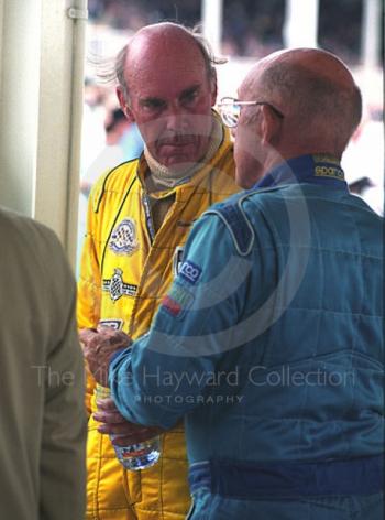 Richard Attwood chats to Stirling Moss in the pits, RAC TT, Goodwood Revival, 1999