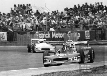 Mike Thackwell, March Racing Ltd 793 Toyota, followed by Jorge Caton, Equipo Nacional Espanol Ralt RT1, Formula 3 race, Silverstone, British Grand Prix 1979.
