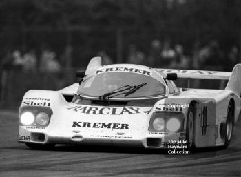 Manfred Winkelhock, Marc Surer, Kremer Racing Porsche 956, World Endurance Championship, 1985 Grand Prix International 1000km meeting, Silverstone.
