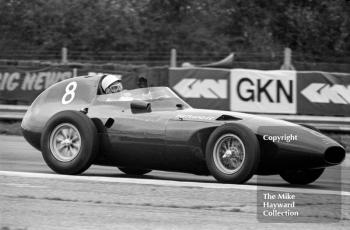 Stirling Moss demonstrating a Vanwall at the 1972 International Trophy, Silverstone.
