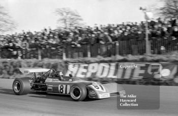 Peter Gethin, Chevron Racing Team B20, round 1 of the Formula 2 championship, Mallory Park, March 12, 1972. Gethin was disqualified in heat 2, due to his wing being too high.
