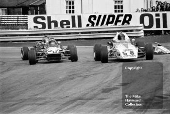 Rikki Van Opel, Iberia Airlines Ensign F372, followed by Barrie Maskell, Travisco Racing Lotus 69, Oulton Park, 1972 John Player Formula 2 meeting.
