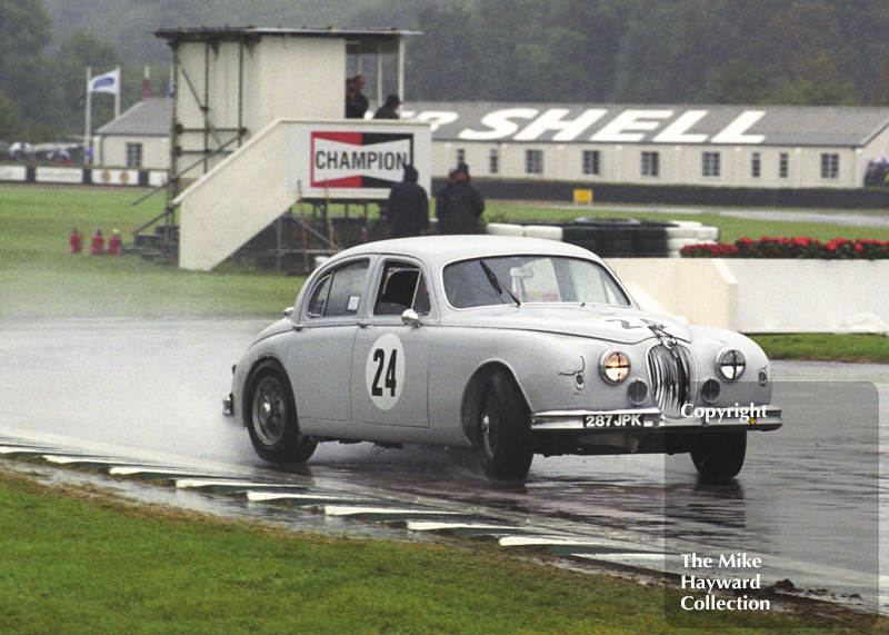 Grant Williams, Jaguar 3.4, sideways at the chicane, St Mary's Trophy, Goodwood Revival, 1999