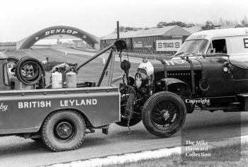 The 1928 Bentley of S Judd heads back to the paddock after an excursion at the chicane, VSCC Donington May 1979
